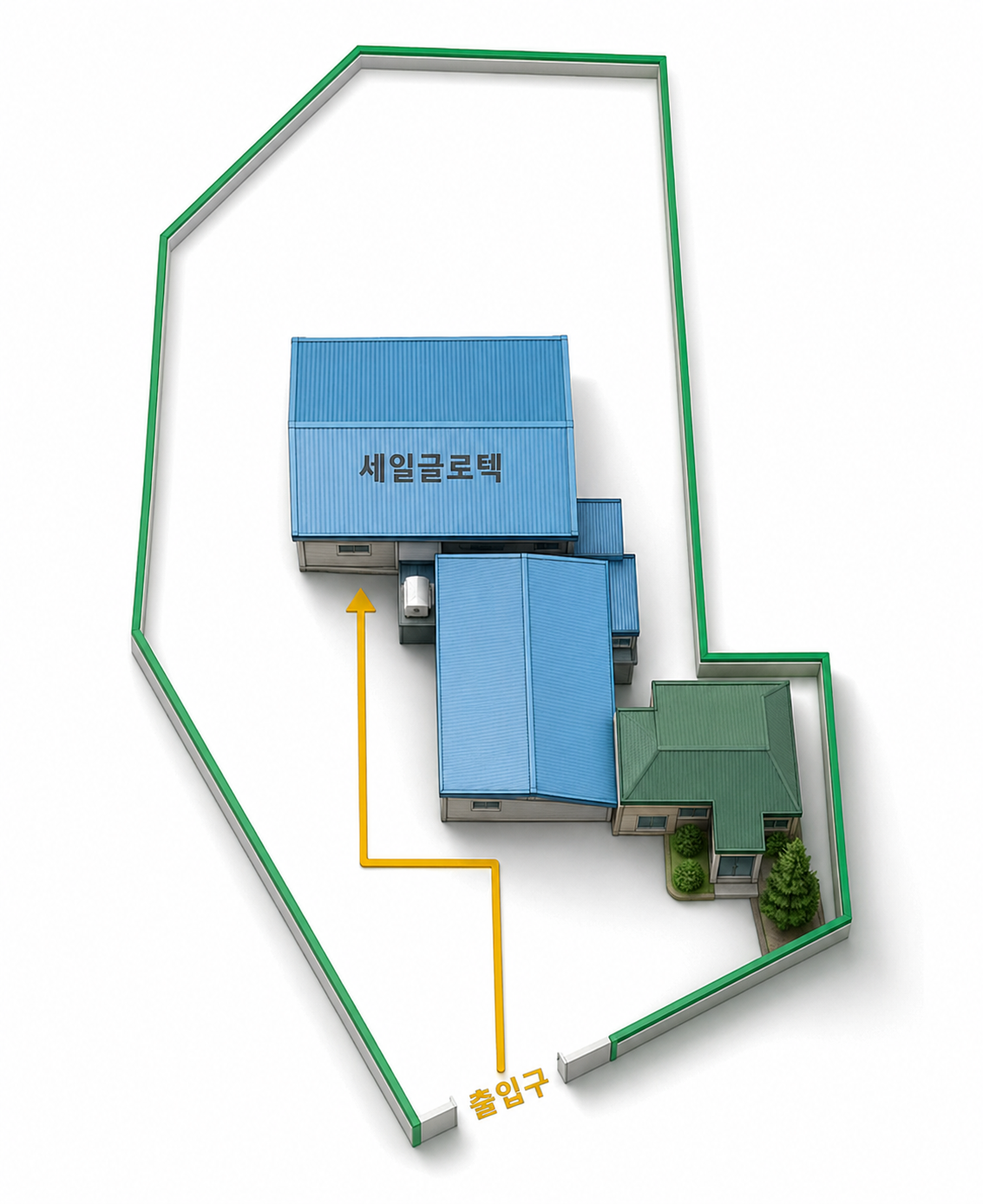 출입구에서 세일글로텍 B동으로 이동하는 3D 약도